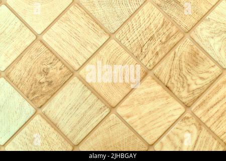 Matte blurred yellow wooden checkered background tiles text inscriptions signs Stock Photo