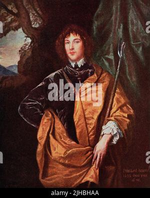 Philip Wharton, 4th Baron Wharton, 1613 – 1696. English soldier, politician, diplomat and a Parliamentarian during the English Civil War.  After the painting by Van Dyck.  From Modes and Manners, published 1935. Stock Photo