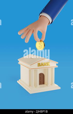 Bank Deposits 3d Illustration Of A Cartoon Hand Depositing Coin