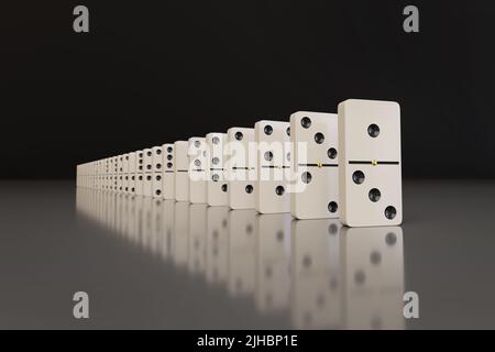 Domino pieces standing in a row. 3D illustration. Stock Photo