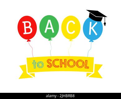 Back to School creative typography with colorful balloons. Vector school banner, icon or T shirt graphic concept. Isolated abstract design template. Stock Vector