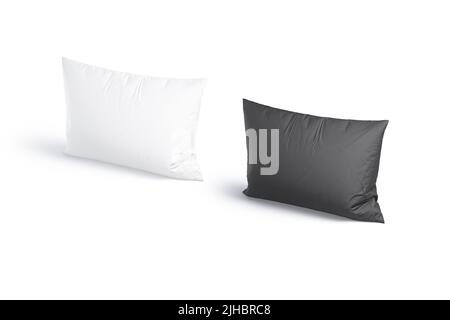 Blank black and white rectangular pillow mockup stand, side view Stock Photo