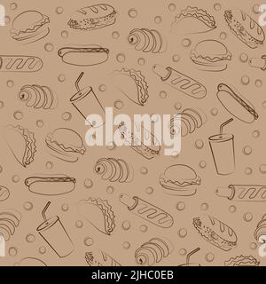 Trendy vector Fast Food pattern for cafe.  Stock Vector