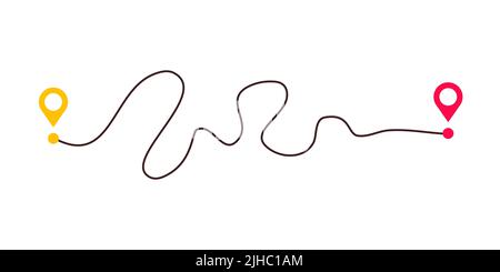 Complicated way and simple path from point A to B. Plans and real life chaos simplifying. Curved dashed line. Vector illustration Stock Vector
