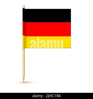 German toothpick flag isolated on wood stick with white paper. Realistic little tooth pick for lunch. Vector cocktail decoration Stock Vector