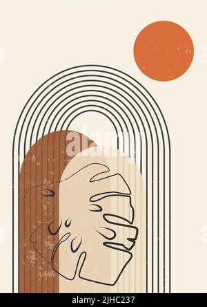 Abstract decorative background with leaf in boho style. Stock Vector
