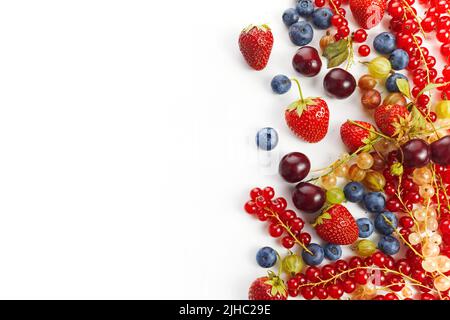 Various fresh summer berries frame on white background. Top view Stock Photo