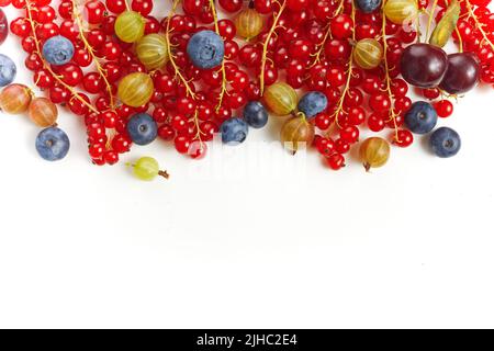 Various fresh summer berries frame on white background. Top view Stock Photo
