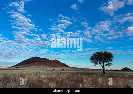 White altocumulus clouds against blue sky Greenfire Desert Lodge Namibia Stock Photo