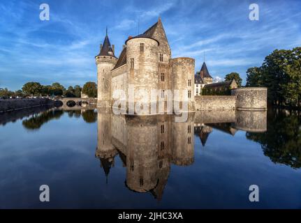 Castle chateau de Sully-sur-Loire, France. It is landmark of Loire Valley. Scenic view of French medieval castle like fortress, landscape with old mon Stock Photo