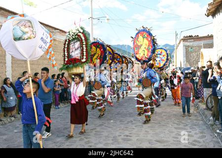 Dancers in procession during the Precious Blood of Christ festival in Teotitlán del Valle, Oaxaca, Mexico Stock Photo