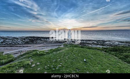 An aerial view of the Black Nore Lighthouse on the shore in Portishead, England Stock Photo