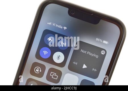 New Delhi, India -  July 8, 2022: Closeup of wifi on in iphone Stock Photo