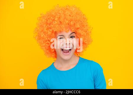 Funny face. Close up portrait of the cute clown girl. Stock Photo