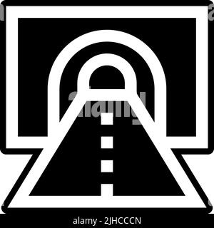 Vector tunnel road with mountain and oncoming car sign. Highway traffic ...