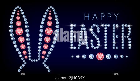 Banner ears silhouette diamonds vector easter bunny Stock Vector