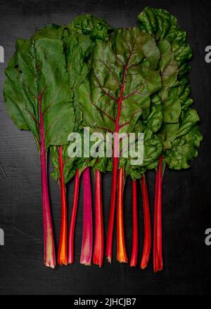 Swiss Chard on a dark surface Stock Photo