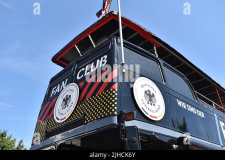 The German football fan club bus at the Fan Zone at Station Square in Milton Keynes for the UEFA Women's Euros 2022. Stock Photo