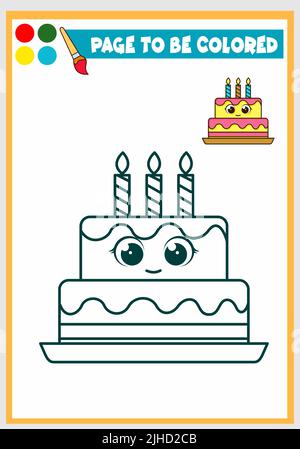 Coloring book or page for kids. cake black and white vector ...