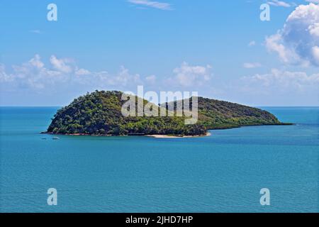 A favourite view over to Double Island out in the Coral Sea just off Palm Cove on the northern beaches of Cairns Queensland Australia Stock Photo