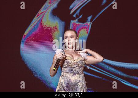 Zara Larsson performs live on stage at the Mad Cool festival in Madrid. Stock Photo