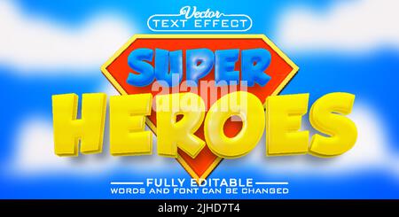 Cartoon Super Heroes Vector Editable Text Effect Template Stock Vector