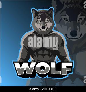 Blue Muscle Wolf E Sport Logo Stock Vector