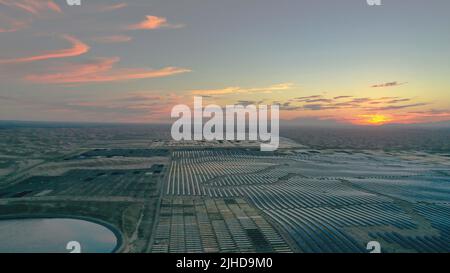 ORDOS, CHINA - JULY 17, 2022 - Aerial photo taken on July 17, 2022 shows the 'Steed Power Station' of Tianci Lake Photovoltaic power generation projec Stock Photo