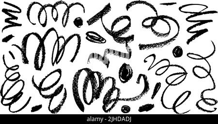 Black swirled charcoal lines with dots collection. Stock Vector