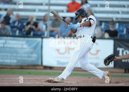 July 16 2022, London Ontario Canada, The London Majors defeat the Hamilton Cardinals 11-6. Robert Mullen of the London Majors(25) Luke Durda/Alamy Stock Photo