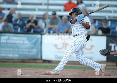 July 16 2022, London Ontario Canada, The London Majors defeat the Hamilton Cardinals 11-6. Robert Mullen of the London Majors(25) Luke Durda/Alamy Stock Photo