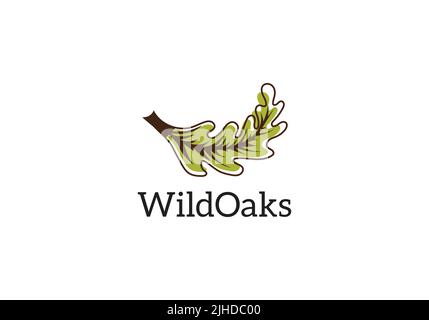 WildOaks Logo – Oak Leaf Nature Emblem Design for Eco Brand or Organic Product Stock Vector
