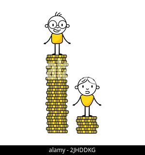 Men standing on stack coins. Saving money or corruption concept. Financial planning for the future. Vector stock illustration. Stock Vector