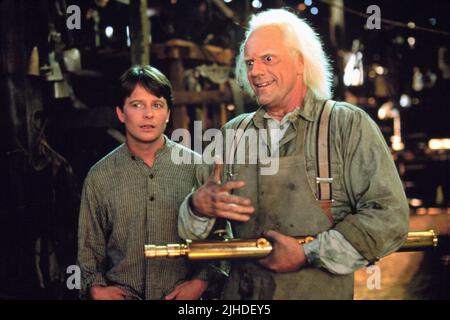 MICHAEL J. FOX, CHRISTOPHER LLOYD, BACK TO THE FUTURE PART III, 1990 Stock Photo