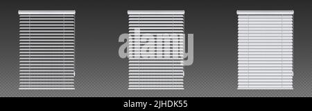 Window venetian blinds, jalousie curtains isolated on transparent background. Vector realistic set of white plastic louver shades for house or office interior Stock Vector