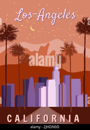 Retro poster Los Angeles, downtown, cityscape. Vintage, scene California Stock Vector