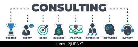 CONSULTING Concept with icons and signs Stock Vector