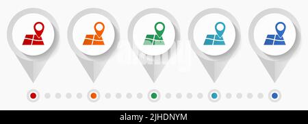 Gps, map, travel concept vector icons, infographic template easy to edit, set of colorful flat design pointers for webdesign and mobile applications Stock Vector