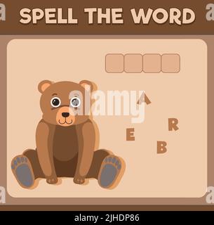Spell word game with word bear illustration Stock Vector