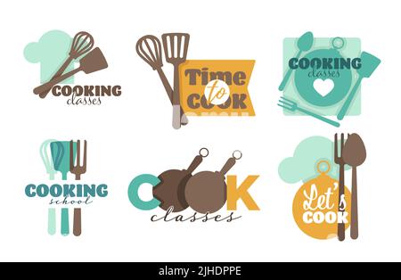 Kitchenware and cutlery cooking school or classes isolated icons vector Stock Vector
