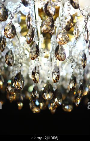 Original Luxury decorative lighting in the restaurant. Round lamps hanging from the ceiling in a restaurant. Lamps decorated on ceiling. Stock Photo