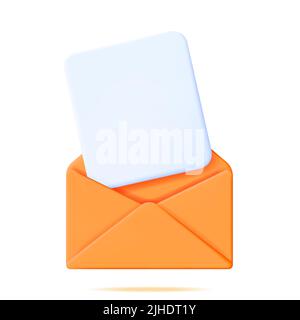 3D Document Sheet in Yellow Envelope Stock Vector