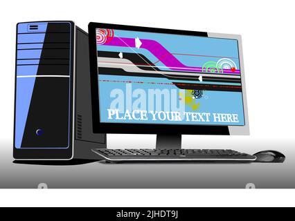 Vector 3d color  illustration of desktop PC or server station. Stock Vector