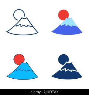 Mount Fuji icon set in flat and line style. Famous Japanese mountain symbol. Vector illustration. Stock Vector