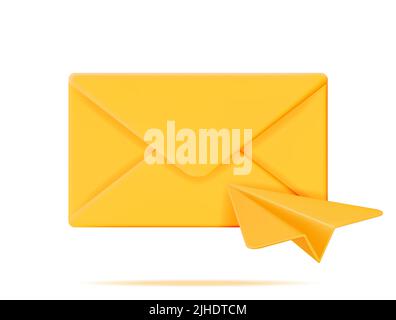 3D Mail Envelope and Paper Plane Stock Vector