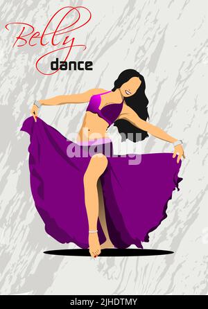 Belly dancer. Attractive girl dances east dance. Red dress. 3d vector color illustration Stock Vector