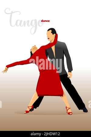 Couple dancing a tango. Vector Colored 3d illustration Stock Vector