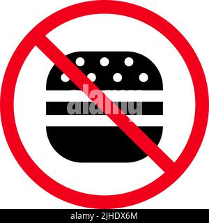 Food prohibition icon. Burger and prohibition sign. Editable vector. Stock Vector