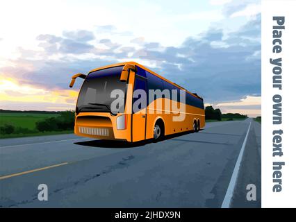 Orange tourist or City bus on the road. Coach. Vector 3d illustration Stock Vector