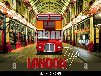 London double Decker  red bus on city background . Vector 3d illustration Stock Vector